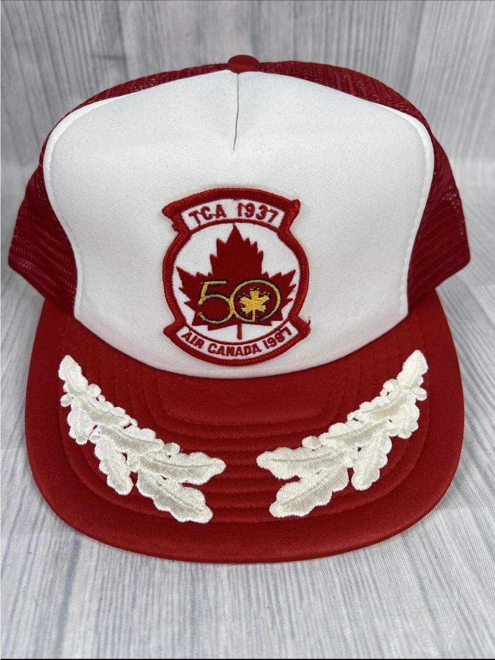 RARE Vintage AIR CANADA 50th Anniversary Trucker Hat Snapback White Leaf Airline